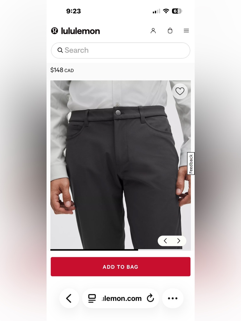 Men’s Lululemon Dark Gray Dress Pants or good for golf colour is obsidian